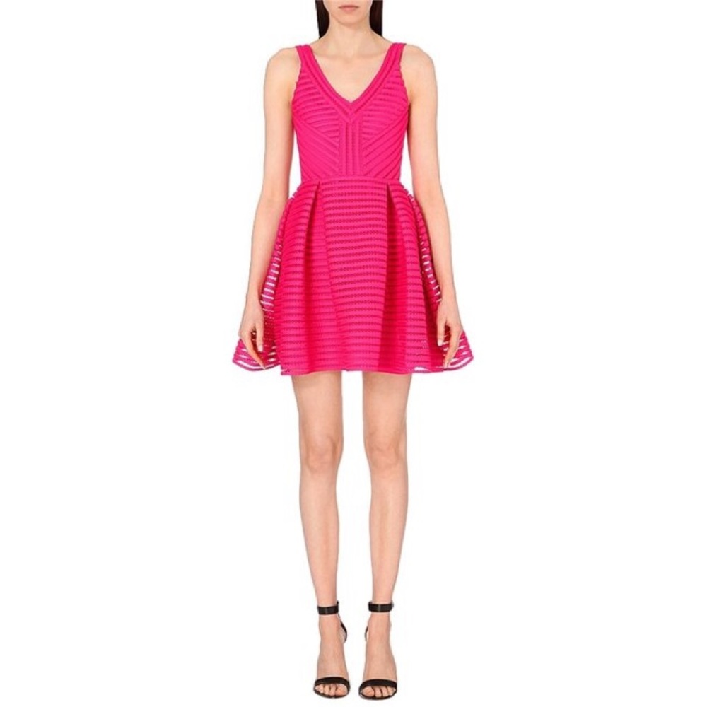 Maje, Structured Rayure Fuchsia Puffball Cocktail… - image 1